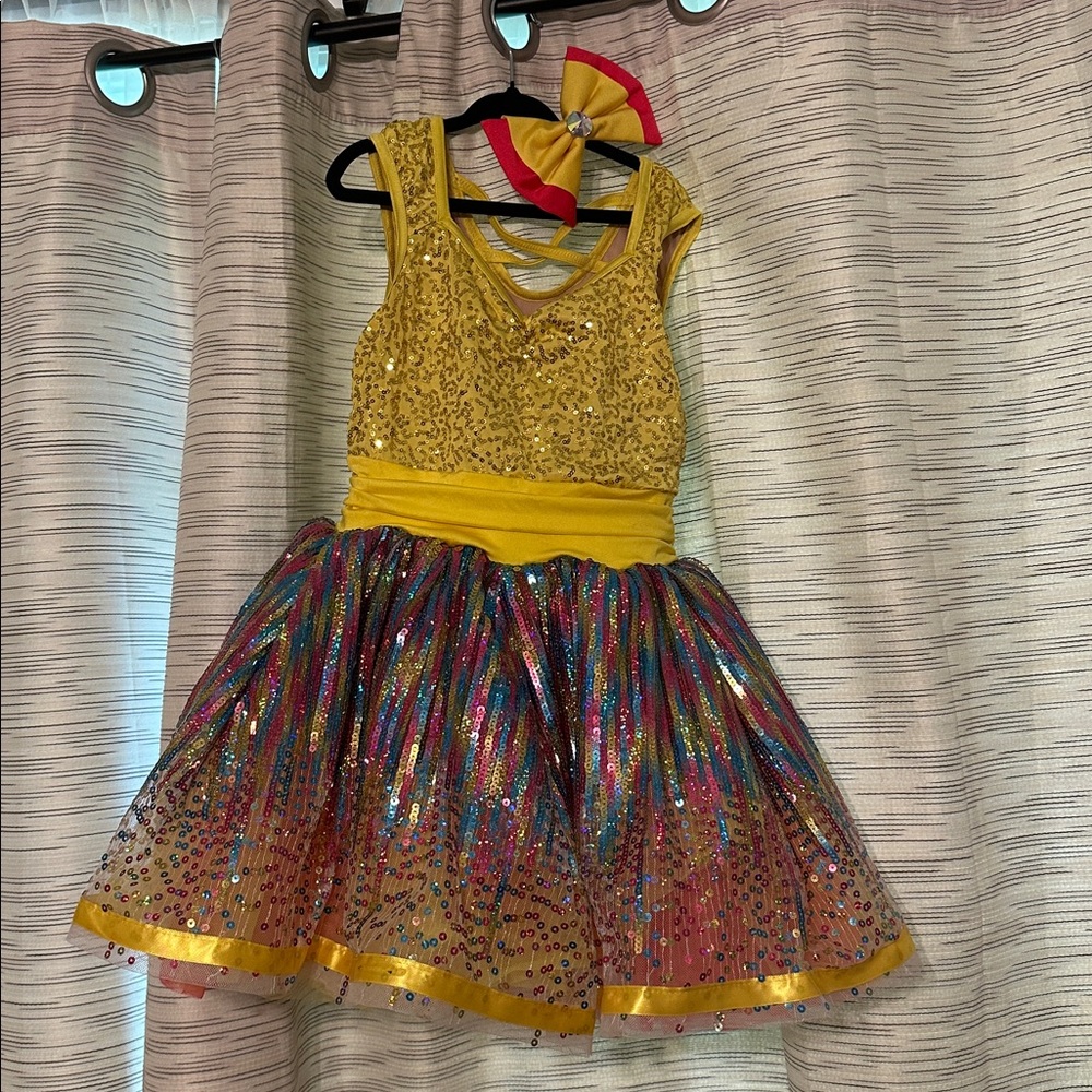 Weissman Yellow Sequin Bodice Rainbow Tulle Dance Costume